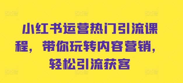 小红书运营热门引流课程，带你玩转内容营销，轻松引流获客-灼光资源宝库
