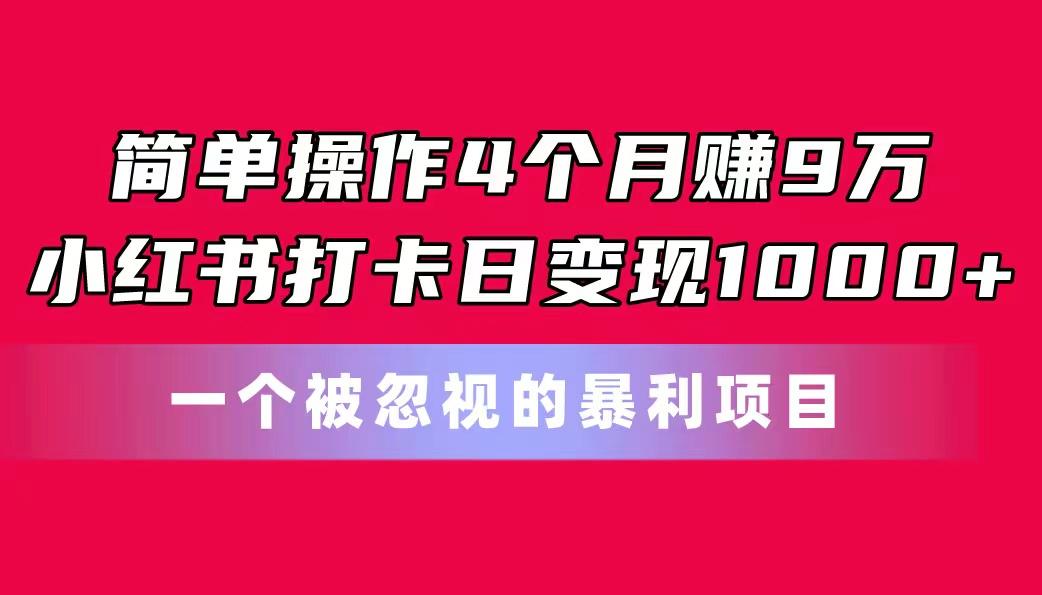 简单操作4个月赚9万！小红书打卡日变现1000+！一个被忽视的暴力项目-灼光资源宝库