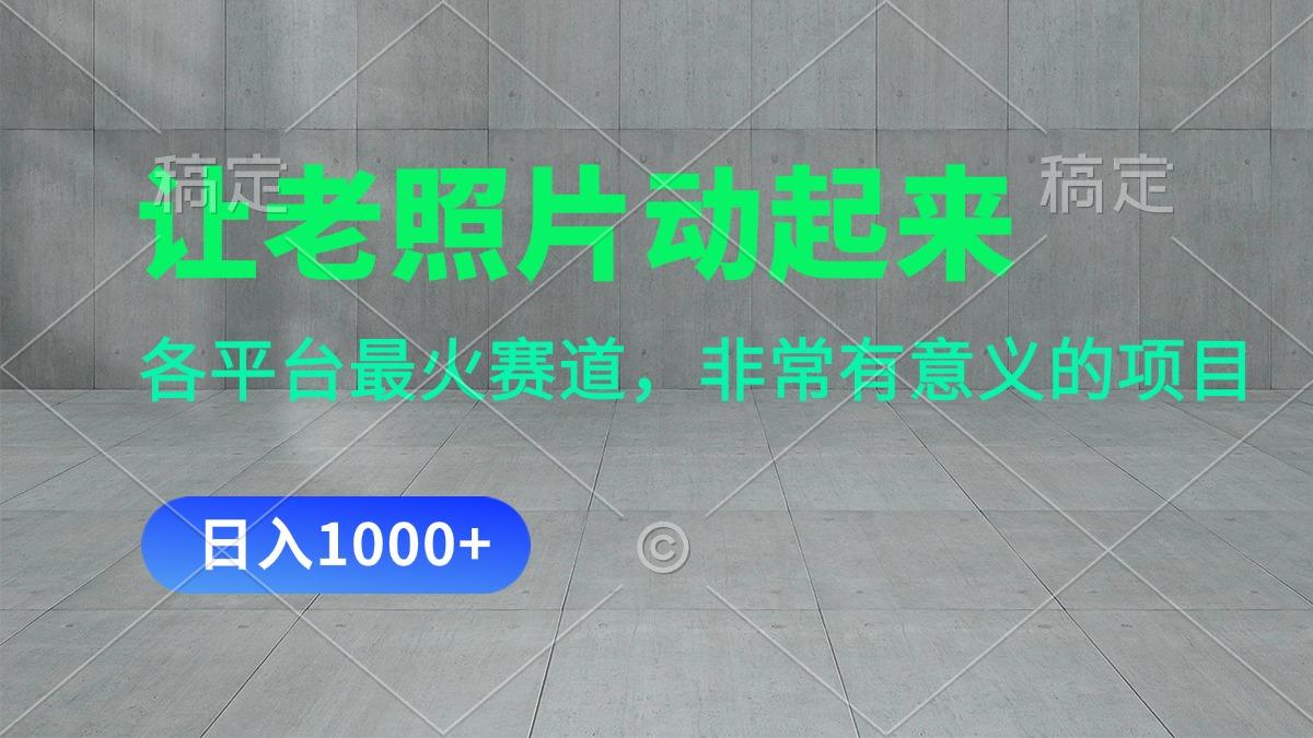 让老照片动起来，一天变现1000+，各平台最火赛道，看完就会-灼光资源宝库