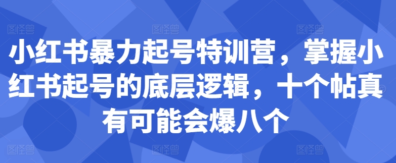 小红书暴力起号特训营，掌握小红书起号的底层逻辑，十个帖真有可能会爆八个-灼光资源宝库
