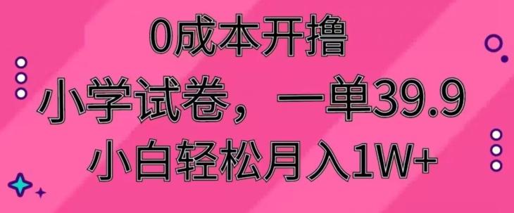 0成本开撸，小学试卷，一单39.9，小白轻松月入1W+-灼光资源宝库
