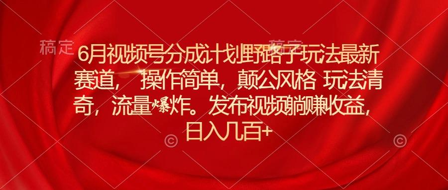 6月视频号分成计划野路子玩法最新赛道操作简单，颠公风格玩法清奇，流...-灼光资源宝库