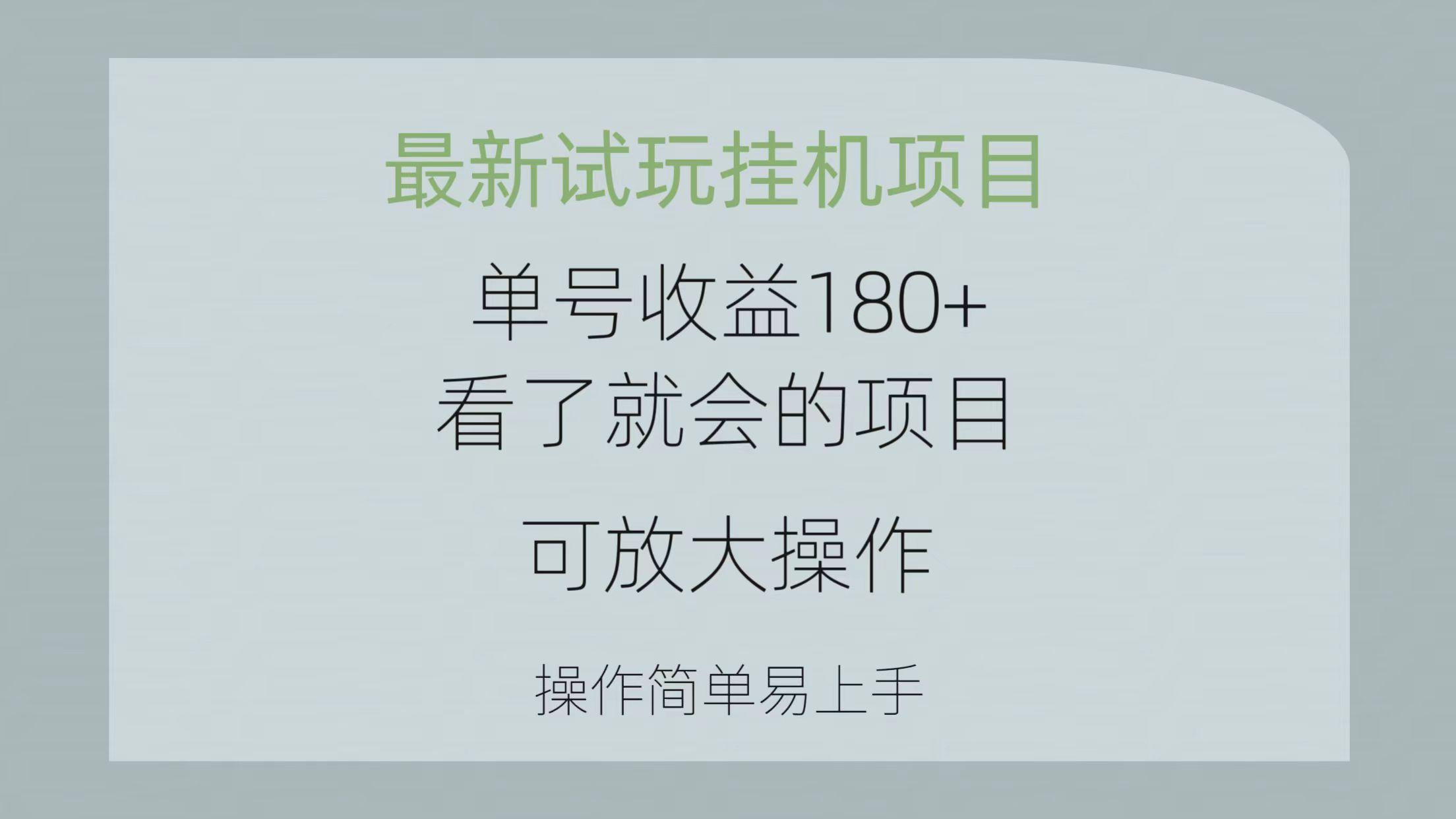 最新试玩挂机项目 单号收益180+看了就会的项目，可放大操作 操作简单易...-灼光资源宝库