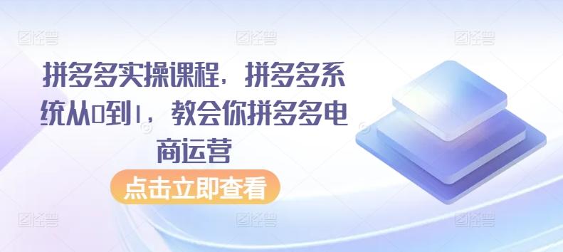 拼多多实操课程，拼多多系统从0到1，教会你拼多多电商运营-灼光资源宝库