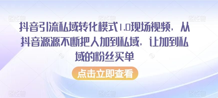 抖音引流私域转化模式1.0现场视频，从抖音源源不断把人加到私域，让加到私域的粉丝买单-灼光资源宝库