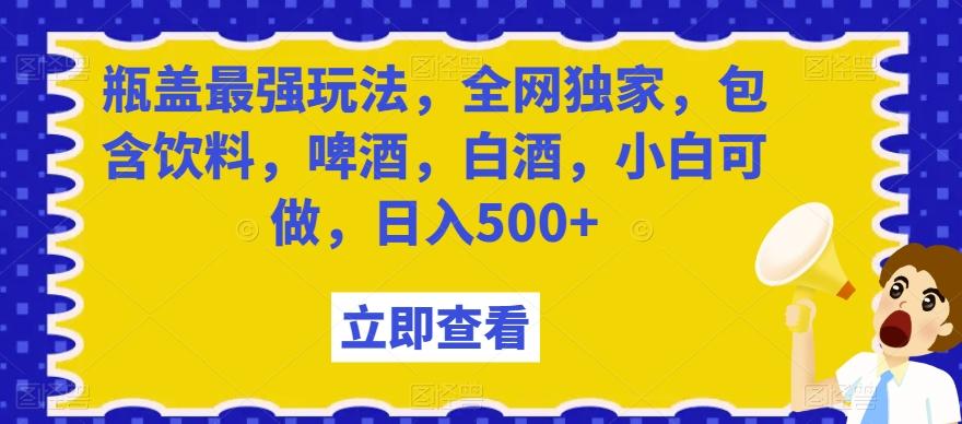 瓶盖最强玩法，全网独家，包含饮料，啤酒，白酒，小白可做，日入500+【揭秘】-灼光资源宝库