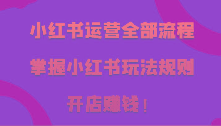 小红书运营全部流程，掌握小红书玩法规则，开店赚钱！-灼光资源宝库