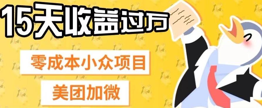 零成本小众项目，美团加微，一单4.5+，15天已经有人赚上万收益-灼光资源宝库