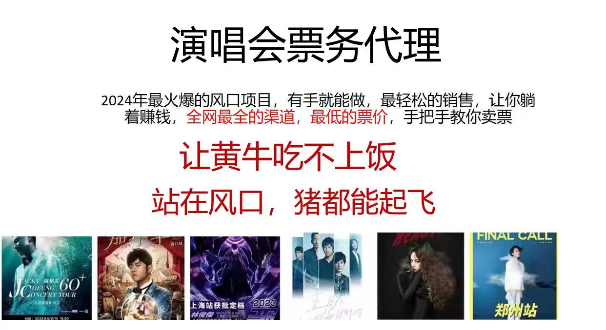 2024演唱会低价票务代理，全网最低的票价，手把手教你卖票，日入2000+-灼光资源宝库
