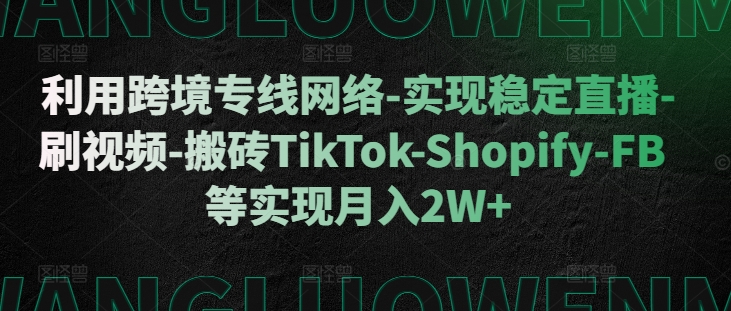 利用跨境专线网络-实现稳定直播-刷视频-搬砖TikTok-Shopify-FB等实现月入2W+【揭秘】-灼光资源宝库