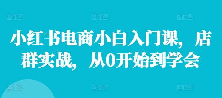 小红书电商小白入门课，店群实战，从0开始到学会-灼光资源宝库