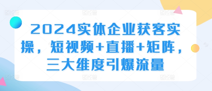 2024实体企业获客实操，短视频+直播+矩阵，三大维度引爆流量-灼光资源宝库