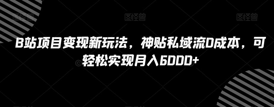 B站项目变现新玩法，神贴私域流0成本，可轻松实现月入6000+【揭秘】-灼光资源宝库