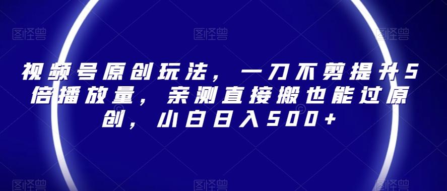 视频号原创玩法，一刀不剪提升5倍播放量，亲测直接搬也能过原创，小白日入500+【揭秘】-灼光资源宝库