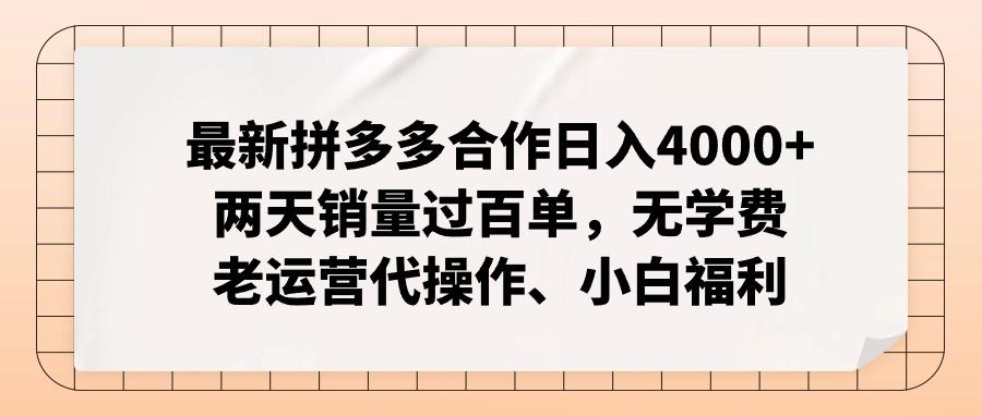 最新拼多多合作日入4000+两天销量过百单，无学费、老运营代操作、小白福利-灼光资源宝库