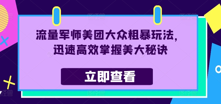 流量军师美团大众粗暴玩法，迅速高效掌握美大秘诀-灼光资源宝库