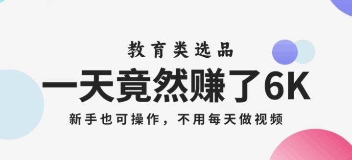 一天竟然赚了6000多，教育类选品，新手也可操作，更不用每天做短视频【揭秘】-灼光资源宝库