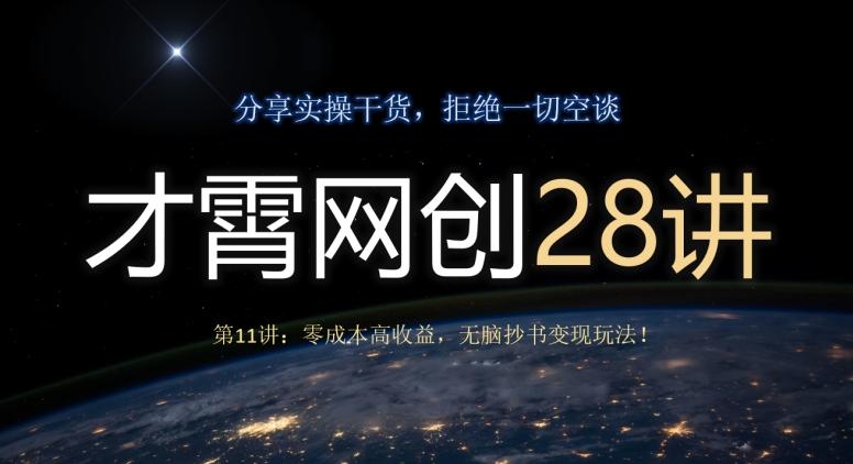 才霄网创28讲第11讲：零成本高收益，无脑抄书变现玩法！-灼光资源宝库