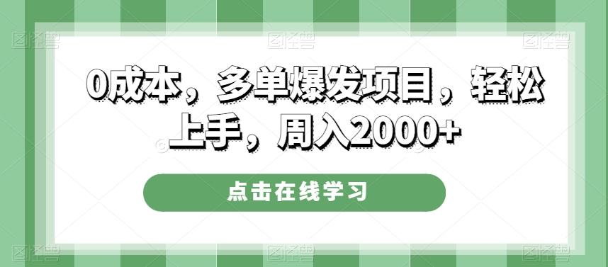 0成本，多单爆发项目，轻松上手，周入2000+-灼光资源宝库