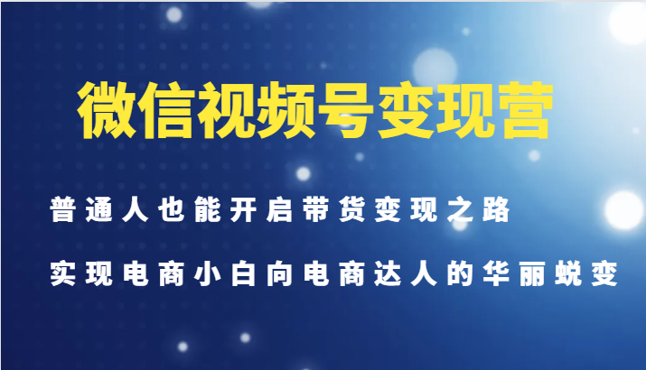 微信视频号变现营-普通人也能开启带货变现之路，实现电商小白向电商达人的华丽蜕变-灼光资源宝库