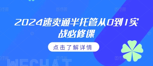 2024速卖通半托管从0到1实战必修课，掌握通投广告打法、熟悉速卖通半托管的政策细节-灼光资源宝库