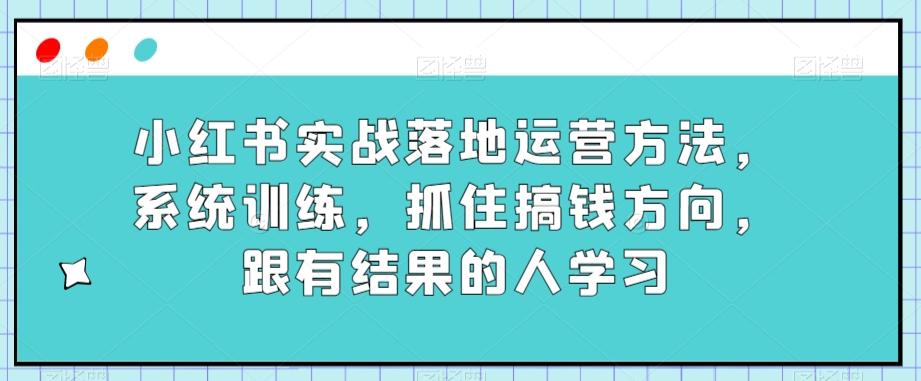 小红书实战落地运营方法，系统训练，抓住搞钱方向，跟有结果的人学习-灼光资源宝库