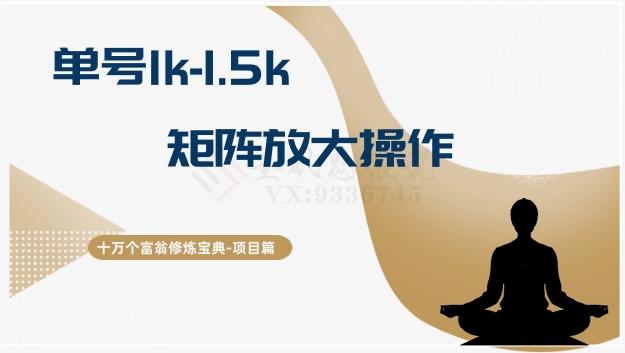 十万个富翁修炼宝典15.单号1k-1.5k，矩阵放大操作-灼光资源宝库