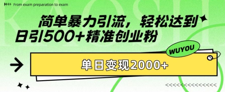 简单暴力引流，轻松达到日引500+精准创业粉，单日变现2k【揭秘】-灼光资源宝库