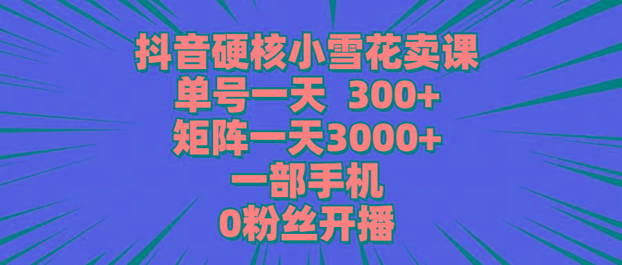 (9551期)抖音硬核小雪花卖课，单号一天300+，矩阵一天3000+，一部手机0粉丝开播-灼光资源宝库