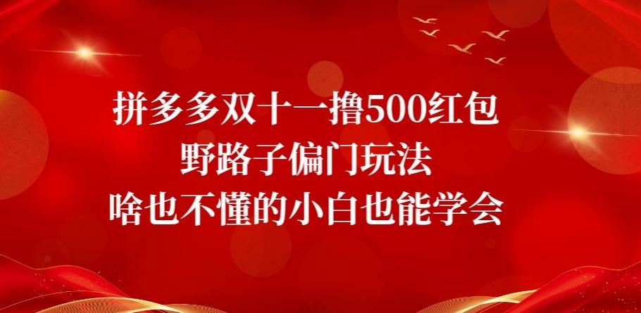 拼多多双十一撸500红包野路子偏门玩法，啥也不懂的小白也能学会【揭秘】-灼光资源宝库