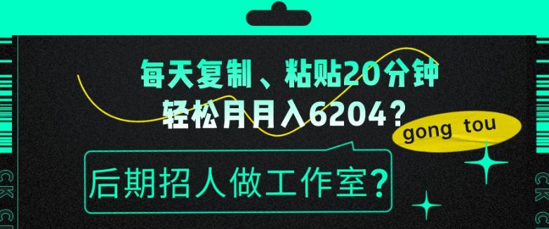 每天复制、粘贴20分钟，轻松月入6204？后期招人做工作室？-灼光资源宝库