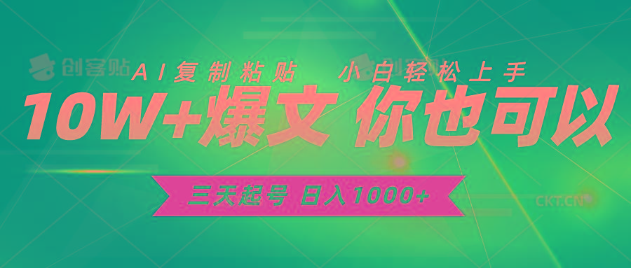 三天起号 日入1000+ AI复制粘贴 小白轻松上手-灼光资源宝库