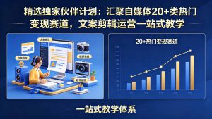 精选独家伙伴计划：汇聚自媒体20+类热门变现赛道，文案剪辑运营一站式教学-灼光资源宝库