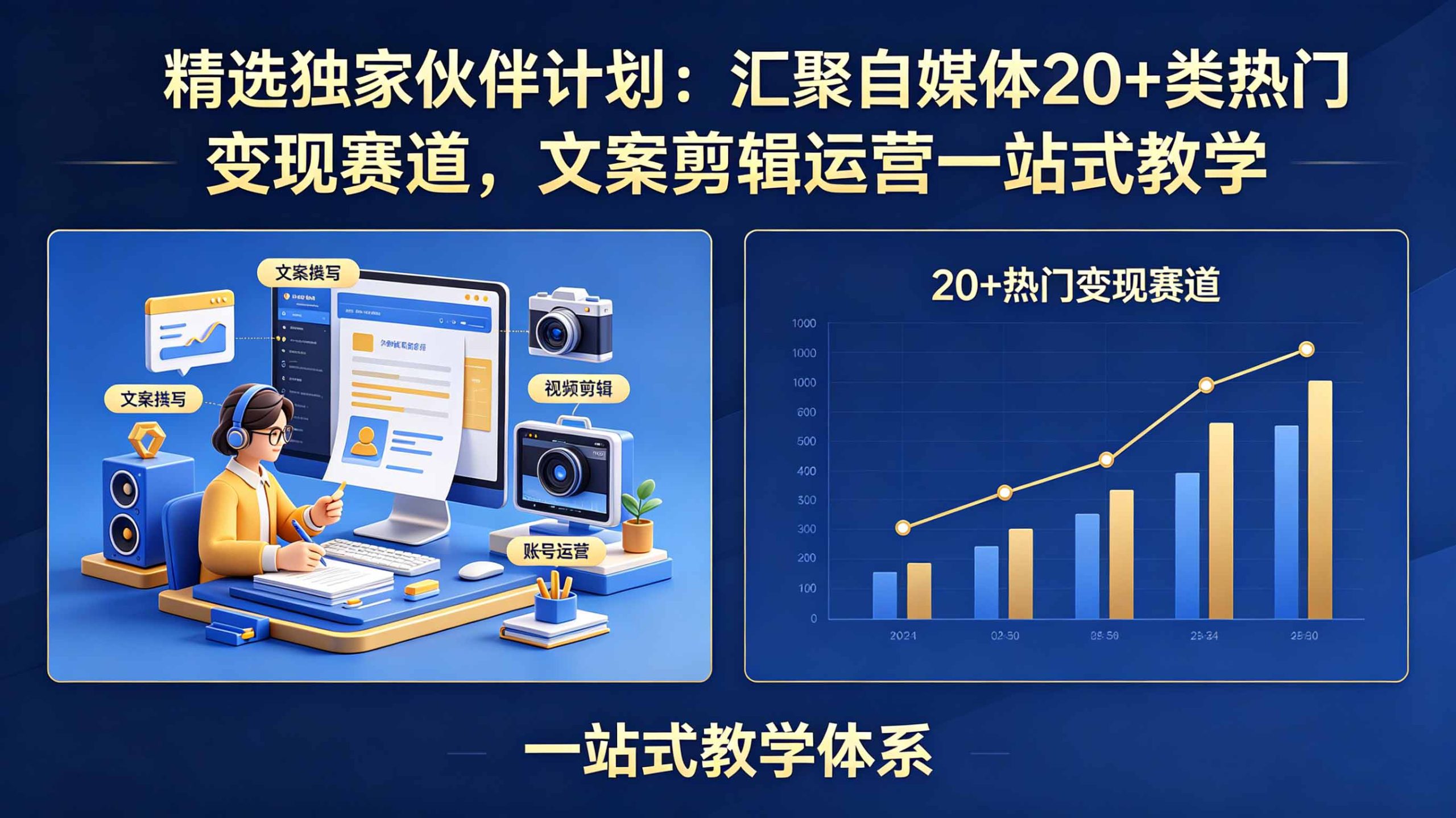 精选独家伙伴计划：汇聚自媒体20+类热门变现赛道，文案剪辑运营一站式教学-灼光资源宝库