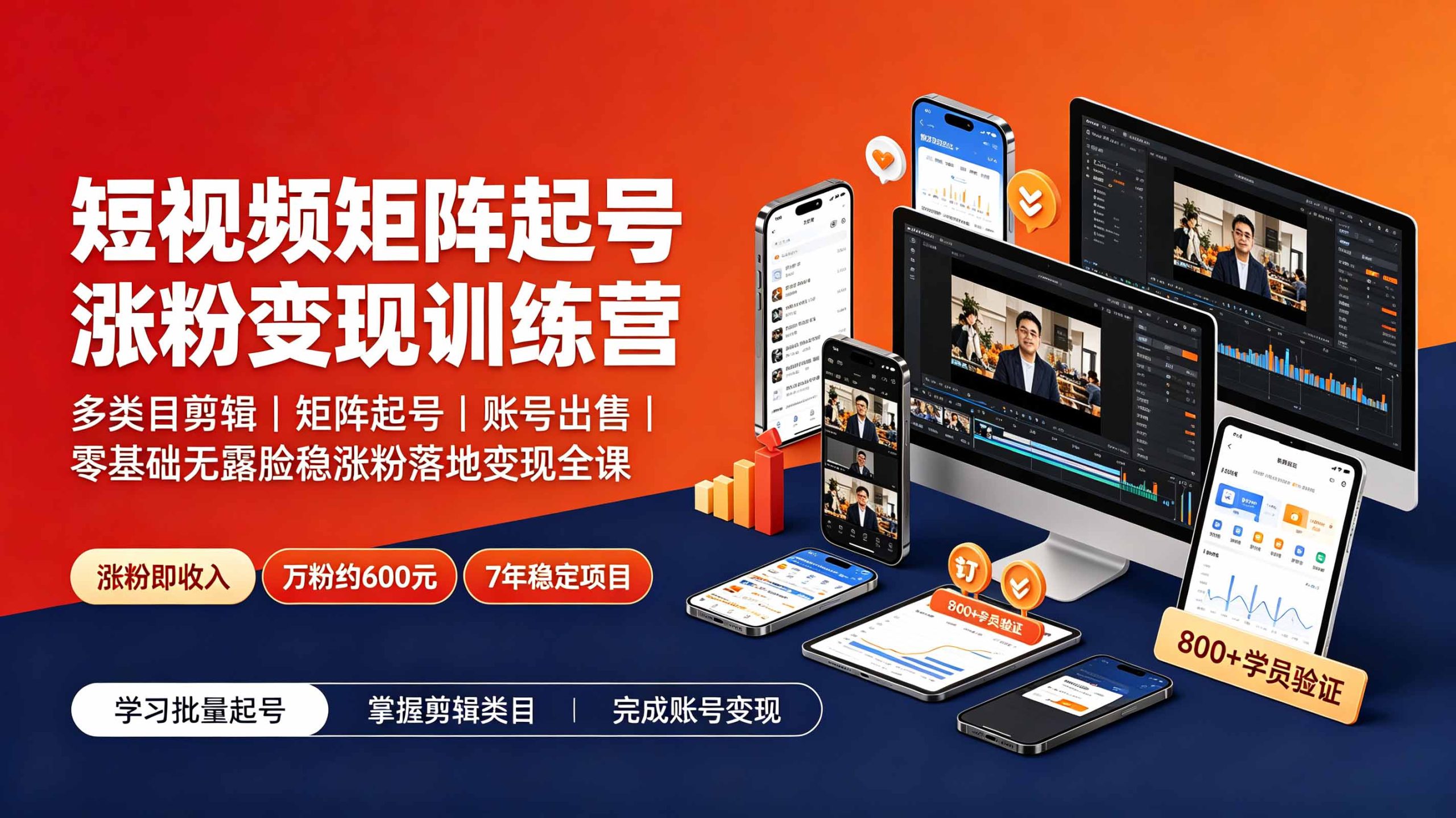 短视频矩阵起号涨粉变现训练营｜多类目剪辑·矩阵起号·账号出售，0基础无露脸稳涨粉落地变现全课-更新-灼光资源宝库