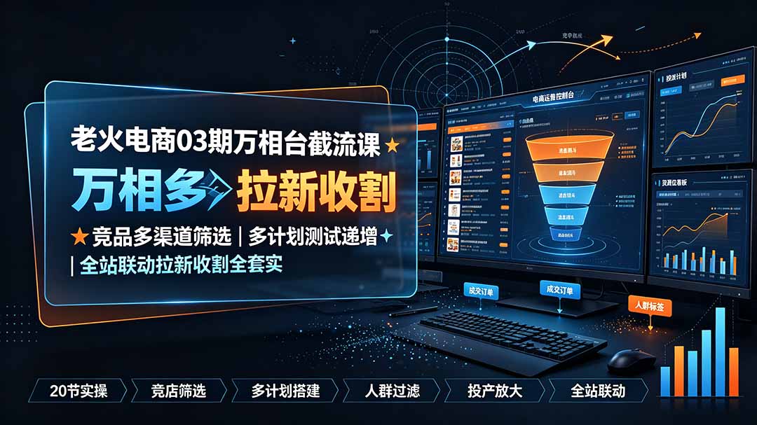 老火电商03期万相台截流课:竞品多渠道筛选|多计划测试递增|全站联动拉新收割全套实操教学-蘑菇资源宝库