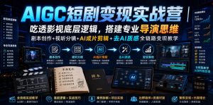 AIGC短剧变现实战营｜吃透影视底层逻辑，搭建专业导演思维，剧本创作+视听分镜+AI成片剪辑+去AI质感全链路变现教学-灼光资源宝库