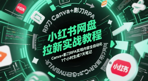 小红书网盘拉新实战教程，Canva+影刀RPA实现内容全自动化，1个小时生成7天笔记-灼光资源宝库