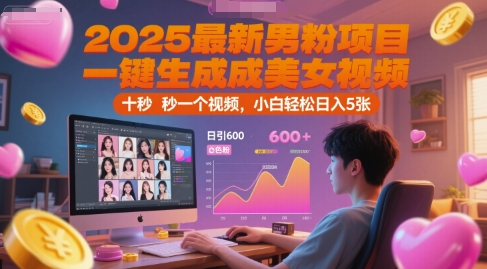 2025最新男粉项目，一键生成美女视频，日引600+色粉 十秒一个视频，小白轻松日入5张【揭秘】-灼光资源宝库