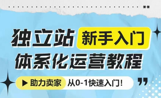 独立站新手入门体系化运营教程,助力独立站卖家从0-1快速入门!-灼光资源宝库