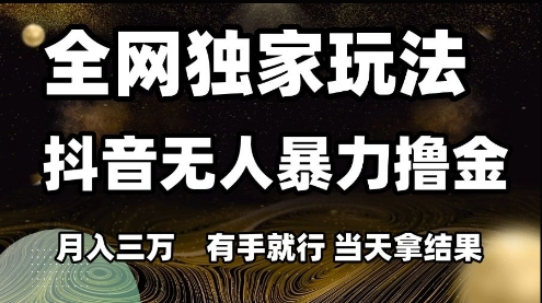 全网独家玩法抖音无人暴力撸金，月入3W，有手就行，当天拿结果【揭秘】-灼光资源宝库
