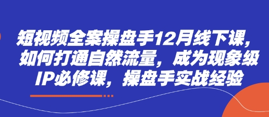 短视频全案操盘手12月线下课,如何打通自然流量,成为现象级IP必修课,操盘手实战经验-灼光资源宝库