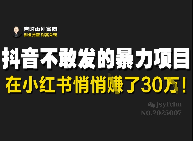 抖音不敢发的暴利项目，在小红书悄悄挣了30W-灼光资源宝库