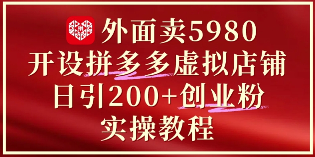 外面卖5980开设拼多多虚拟店铺：单日引流200+创业付费粉实战教程-灼光资源宝库