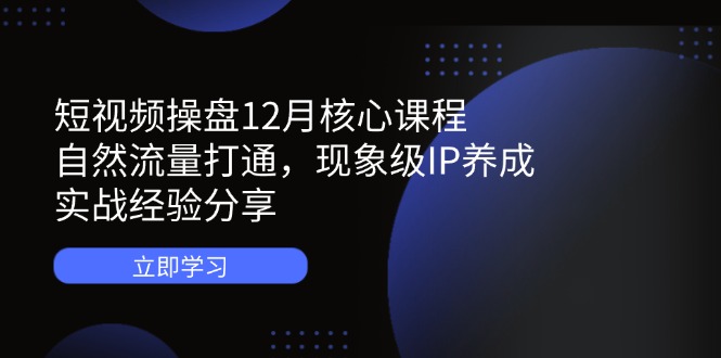 短视频操盘12月核心课程：自然流量打通，现象级IP养成，实战经验分享-灼光资源宝库