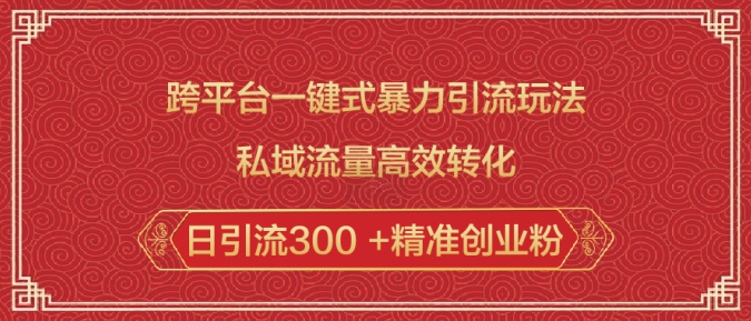 跨平台一键式暴力引流玩法，私域流量高效转化日引流300 +精准创业粉-灼光资源宝库