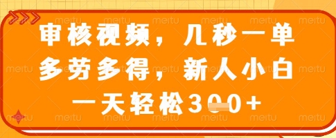 审核视频，几秒一单，多劳多得，新人小白一天轻松3张【揭秘】-灼光资源宝库