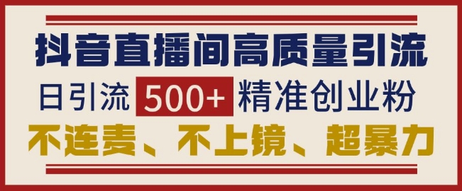抖音直播间引流创业粉,无需连麦、不用上镜、超暴力,日引流500+高质量精准创业粉-灼光资源宝库