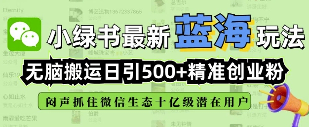 小绿书无脑搬运引流，全自动日引500精准创业粉，微信生态内又一个闷声发财的机会-灼光资源宝库