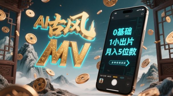 AI一键生成古风音乐MV,0剪辑基础1小时出片,多种变现渠道,一部手机月入5位数-灼光资源宝库